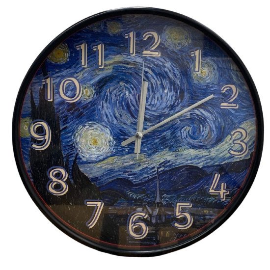 Van Gogh Yıldızlı Gece Tasarımlı Dekoratif Duvar Saati - 28 cm Sessiz Mekanizma