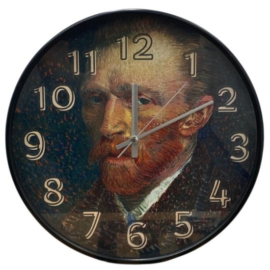 Van Gogh Otoportre Desenli Cam Duvar Saati 28 cm – Sessiz Mekanizma, Modern Dekor