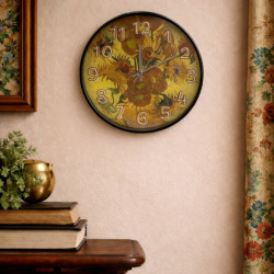 Van Gogh Ayçiçeği Temalı Dekoratif Cam Duvar Saati 28 cm – Sessiz Mekanizma, Modern Dekor