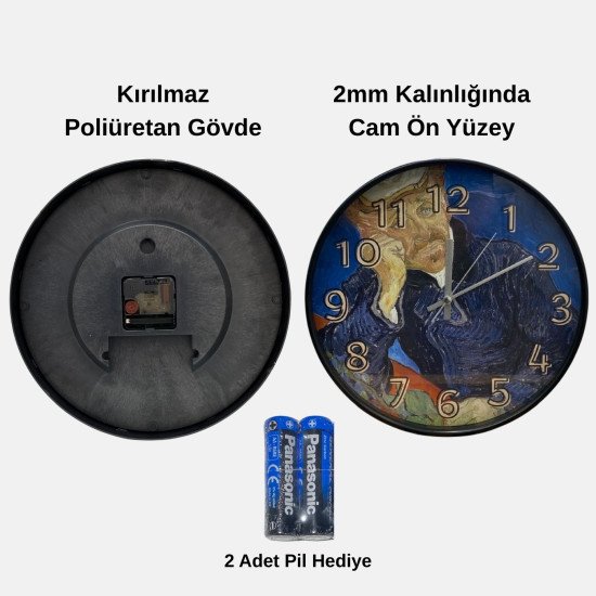 Van Gogh Dr. Gachet Portre Temalı Cam Duvar Saati 28 cm – Sessiz Mekanizma, Modern Dekor Van Gogh Dr. Gachet Portre Temalı Cam Duvar Saati 28 cm – Sessiz Mekanizma, Modern Dekor