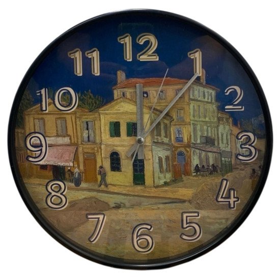 Van Gogh Sarı Ev Temalı Cam Duvar Saati 28 cm – Sessiz Mekanizma, Modern Dekor Van Gogh Sarı Ev Temalı Cam Duvar Saati 28 cm – Sessiz Mekanizma, Modern Dekor