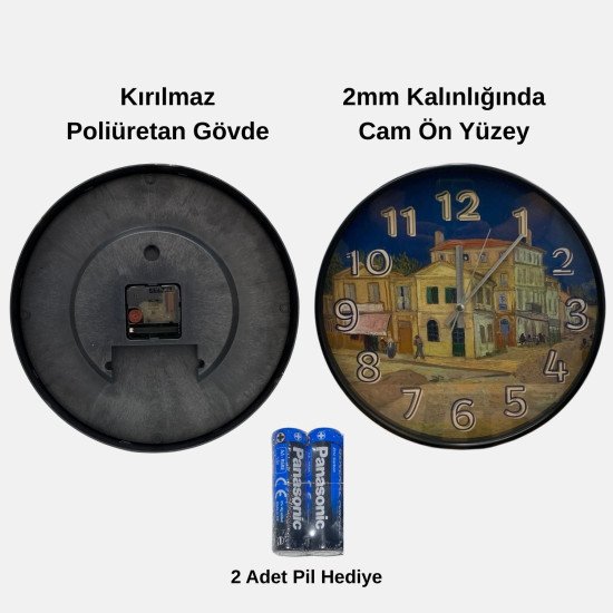 Van Gogh Sarı Ev Temalı Cam Duvar Saati 28 cm – Sessiz Mekanizma, Modern Dekor Van Gogh Sarı Ev Temalı Cam Duvar Saati 28 cm – Sessiz Mekanizma, Modern Dekor