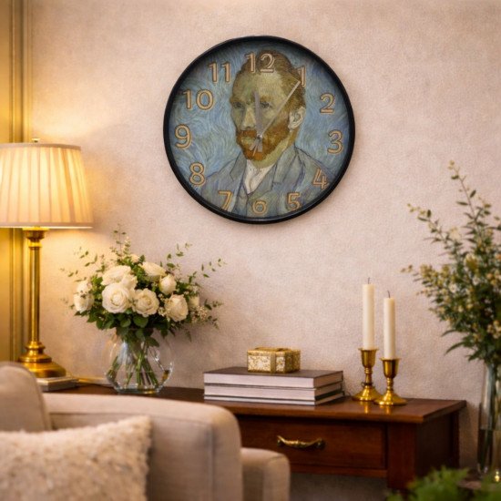 Van Gogh Otoportre Desenli Cam Duvar Saati 28 cm – Sessiz Mekanizma, Modern Dekor Van Gogh Otoportre Desenli Cam Duvar Saati 28 cm – Sessiz Mekanizma, Modern Dekor