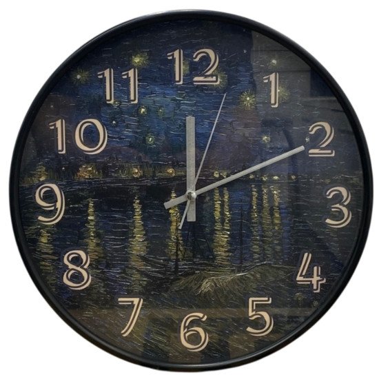 Van Gogh Yıldızlı Gece Tasarımlı Dekoratif Duvar Saati - 28 cm Sessiz Mekanizma
