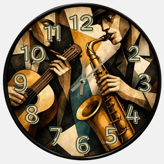 Modern Jazz Temalı Duvar Saati 28 cm – Dekoratif Sessiz Mekanizma Salon Ofis Saat Modern Jazz Temalı Duvar Saati 28 cm – Dekoratif Sessiz Mekanizma Salon Ofis Saat