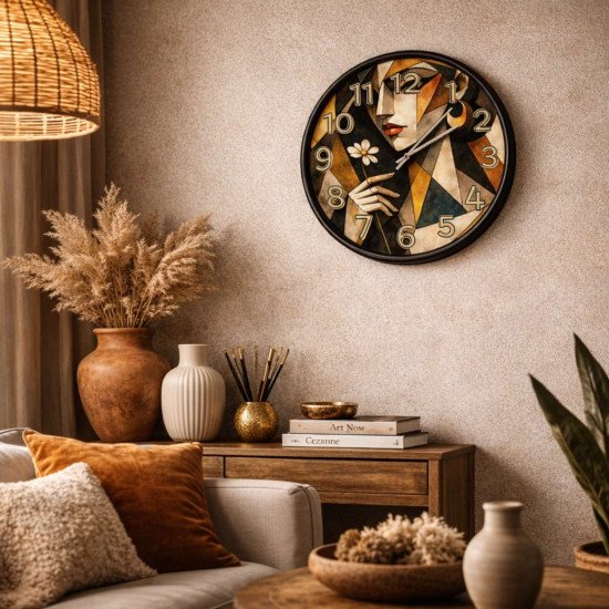 Modern Soyut Kadın Figürlü Duvar Saati 28 cm – Dekoratif Premium Salon Saat