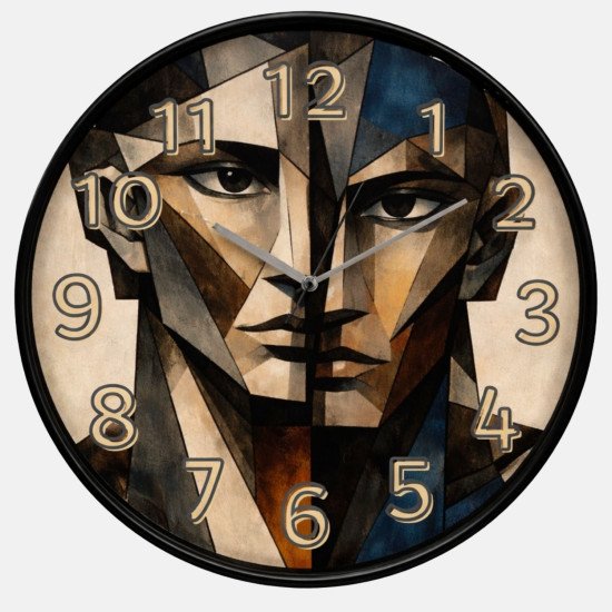Modern Sanatsal Yüz Desenli Duvar Saati 28 cm – Dekoratif Salon & Ofis Duvar Saati