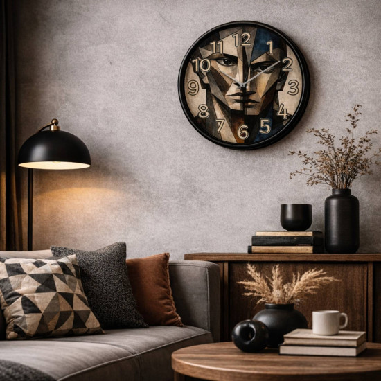 Modern Sanatsal Yüz Desenli Duvar Saati 28 cm – Dekoratif Salon & Ofis Duvar Saati