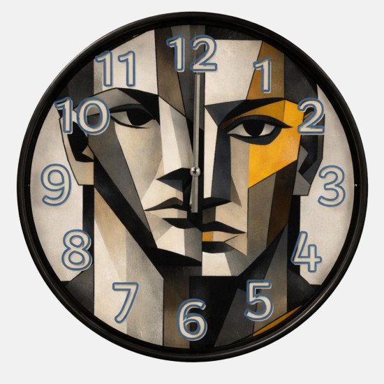 Modern Soyut Yüz Tasarımlı 28 cm Dekoratif Duvar Saati – Sessiz Mekanizma – Siyah Çerçeve