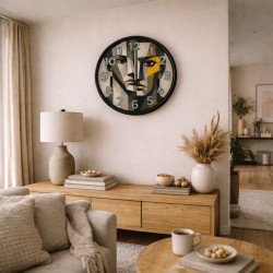 Modern Soyut Yüz Tasarımlı 28 cm Dekoratif Duvar Saati – Sessiz Mekanizma – Siyah Çerçeve Modern Soyut Yüz Tasarımlı 28 cm Dekoratif Duvar Saati – Sessiz Mekanizma – Siyah Çerçeve