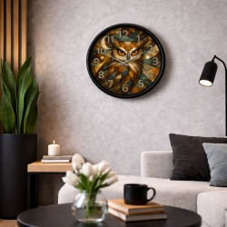 Modern Baykuş Tasarımlı Duvar Saati 28 cm – Dekoratif, Sessiz Mekanizmalı, Siyah Çerçeveli Salon Saati