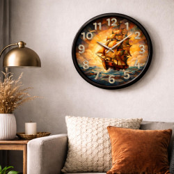 Vintage Yelkenli Gemi Desenli Duvar Saati 28 cm – Dekoratif Salon ve Ofis Saati – Sessiz Mekanizma