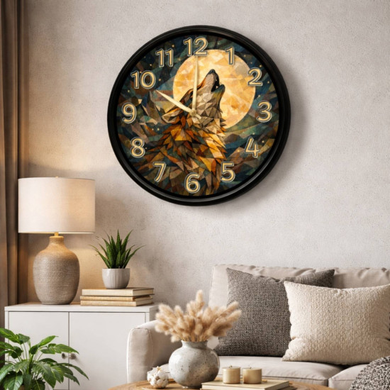 Modern Kurt Figürlü Duvar Saati – Geometrik Tasarım – 28 cm – Sessiz Mekanizma Modern Kurt Figürlü Duvar Saati – Geometrik Tasarım – 28 cm – Sessiz Mekanizma