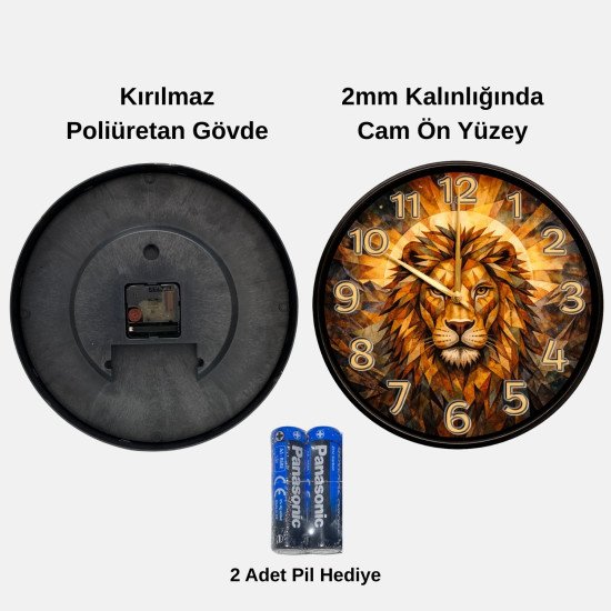 Modern Aslan Tasarımlı Dekoratif Duvar Saati 28 cm Sessiz Mekanizma