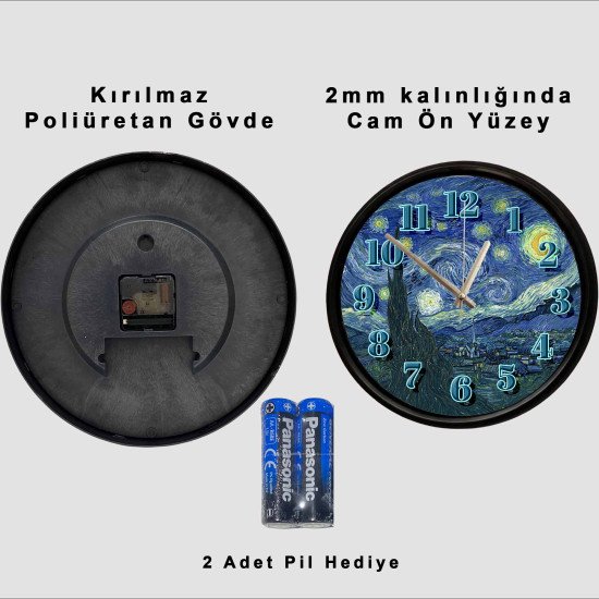 Van Gogh Yıldızlı Gece Tasarımlı Dekoratif Duvar Saati - 28 cm Sessiz Mekanizma Van Gogh Yıldızlı Gece Tasarımlı Dekoratif Duvar Saati - 28 cm Sessiz Mekanizma