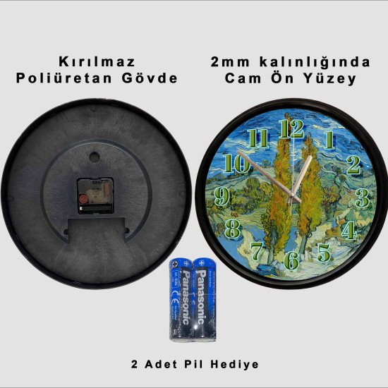 Van Gogh Peyzaj Temalı Desenli Cam Duvar Saati 28 cm – Sessiz Mekanizma, Modern Dekor Van Gogh Peyzaj Temalı Desenli Cam Duvar Saati 28 cm – Sessiz Mekanizma, Modern Dekor