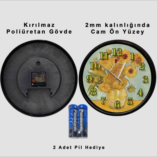 Van Gogh Ayçiçeği Temalı Dekoratif Cam Duvar Saati 28 cm – Sessiz Mekanizma, Modern Dekor Van Gogh Ayçiçeği Temalı Dekoratif Cam Duvar Saati 28 cm – Sessiz Mekanizma, Modern Dekor