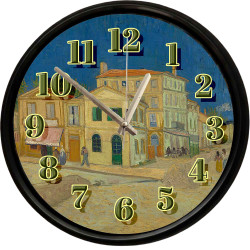 Van Gogh Sarı Ev Temalı Duvar Saati 28 cm – Sessiz Mekanizma, Modern Dekor
