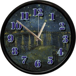 Van Gogh Yıldızlı Gece Tasarımlı Dekoratif Duvar Saati - 28 cm Sessiz Mekanizma