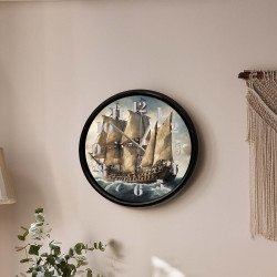 Yelkenli Gemi Temalı Dekoratif Duvar Saati - 28 cm Yelkenli Gemi Temalı Dekoratif Duvar Saati - 28 cm
