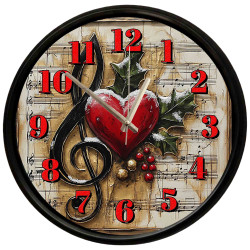 Müzik Temalı Kalp ve Nota Desenli Dekoratif Duvar Saati - 28 cm
