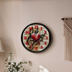 Müzik Temalı Kalp ve Nota Desenli Dekoratif Duvar Saati - 28 cm Müzik Temalı Kalp ve Nota Desenli Dekoratif Duvar Saati - 28 cm