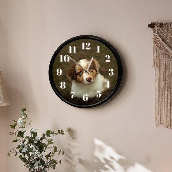 Sevimli Yavru Köpek Temalı Sessiz Mekanizmalı Cam Duvar Saati