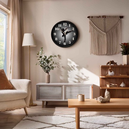 Modern Balerin Figürlü Cam Duvar Saati 28 Cm Balerin Silüet Temalı Sessiz Mekanizmalı Cam Duvar Saati