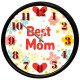 Dekoratif Best Mom Temalı Cam Duvar Saati 28 Cm Best Mom Yazılı Sessiz Mekanizmalı Cam Duvar Saati