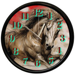 Sanatsal At Çizimi Temalı Duvar Saati 28 Cm – Sessiz Mekanizma Modern Dekor
