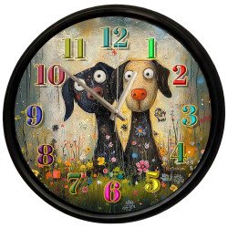 Sevimli İkili Köpek Temalı Duvar Saati 28 Cm – Sessiz Mekanizma Eğlenceli Dekor