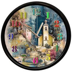 Vintage Kasaba Temalı Duvar Saati 28 Cm – Sessiz Mekanizma Dekoratif Tasarım