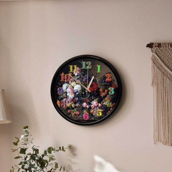 Barok Çiçek Bahçesi Duvar Saati 28 Cm Barok Çiçek Bahçesi Temalı Dekoratif Duvar Saati