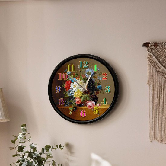 Çiçek Aranjmanı Tasarımlı Modern Dekoratif Duvar Saati Vintage çiçek aranjmanı desenli dekoratif sessiz duvar saati
