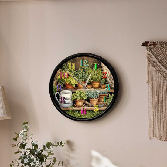 Botanik Saksı Tasarımlı Modern Dekoratif Duvar Saati Botanik saksı desenli dekoratif sessiz duvar saati modeli