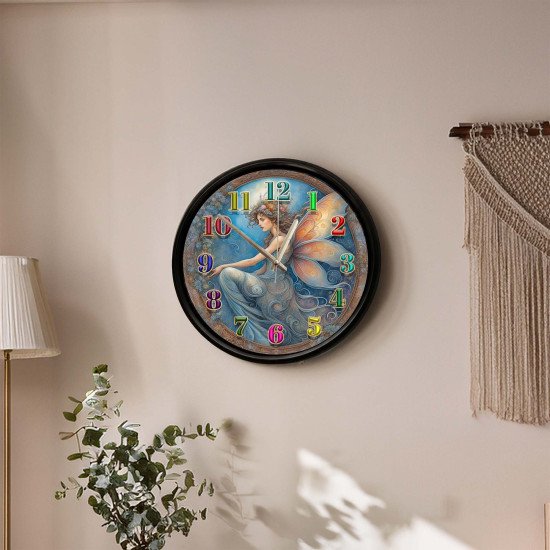 Peri Kızı Tasarımlı Modern Dekoratif Duvar Saati Fantastik peri kızı desenli dekoratif sessiz duvar saati