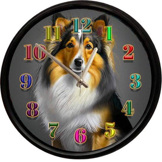 Collie Köpek Tasarımlı Modern Dekoratif Duvar Saati Collie köpek desenli dekoratif sessiz duvar saati modeli