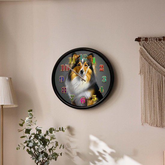 Collie Köpek Tasarımlı Modern Dekoratif Duvar Saati Collie köpek desenli dekoratif sessiz duvar saati modeli