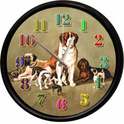 Vintage Köpek Dostları Tasarımlı Dekoratif Duvar Saati 28 Cm Sessiz Mekanizma