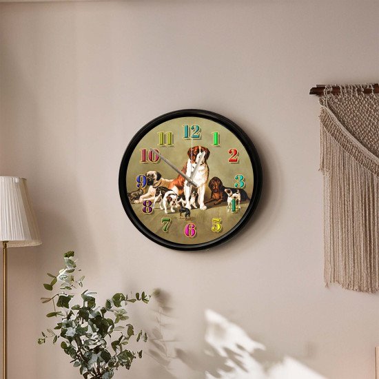 Vintage köpek dostları desenli dekoratif sessiz duvar saati