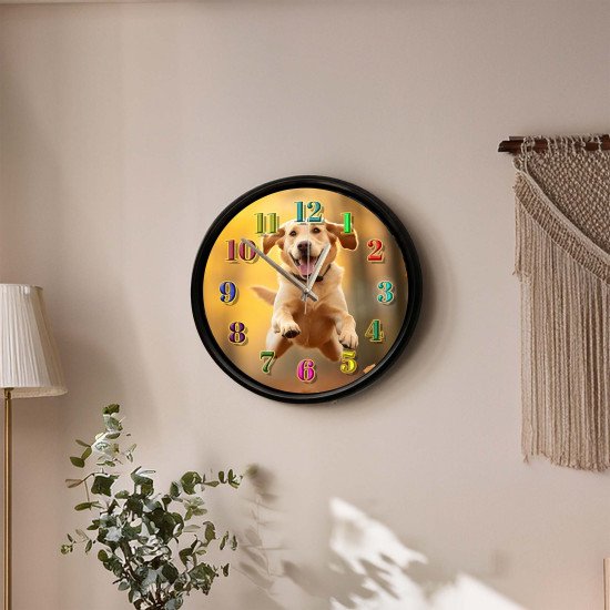Koşan labrador köpek desenli dekoratif sessiz duvar saati