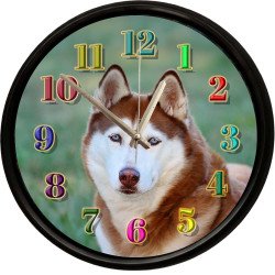 Sibirya Kurdu Husky Tasarımlı Dekoratif Duvar Saati 28 Cm Sessiz Mekanizma