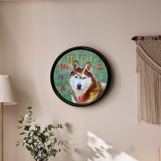 Husky Tasarımlı Modern Dekoratif Duvar Saati Sibirya kurdu husky desenli dekoratif sessiz duvar saati