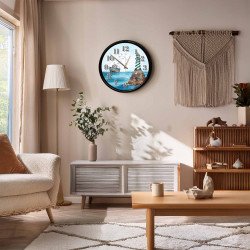 Deniz Feneri ve Balıkçı Teknesi Temalı Dekoratif Duvar Saati 28 Cm Sessiz Mekanizma
