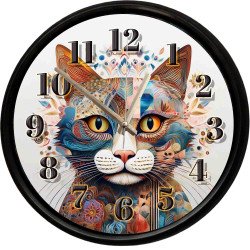 Sanatsal Kedi Portresi Temalı Dekoratif Duvar Saati 28 Cm Sessiz Mekanizma