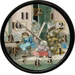 Sevimli Müzisyen Kediler Temalı Dekoratif Duvar Saati 28 Cm Sessiz Mekanizma