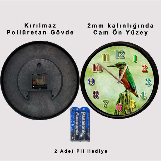Yalıçapkını Kuşu Sessiz Duvar Saati Yalıçapkını kuşu temalı dekoratif duvar saati