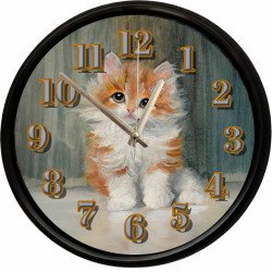Sevimli Turuncu Yavru Kedi Temalı Dekoratif Duvar Saati 28 Cm Sessiz Mekanizma