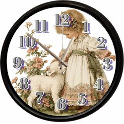 Vintage Kız Çocuğu ve Kuzu Temalı Dekoratif Duvar Saati 28 Cm Sessiz Mekanizma