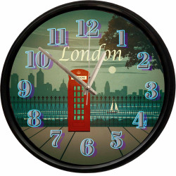 London Kırmızı Telefon Kulübesi Temalı Dekoratif Duvar Saati 28 Cm Sessiz Mekanizma